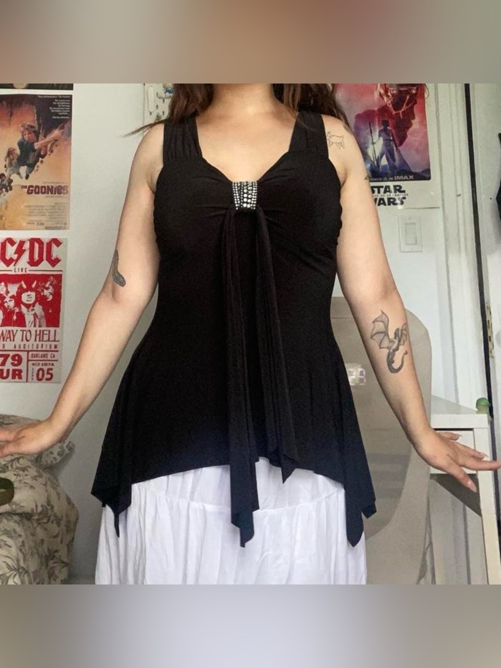 Black vintage y2k flowy fairy style going out top with rhinestone details